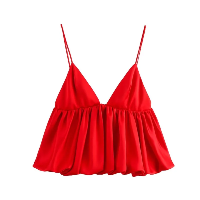 Cross-border European and American Style 2026 Summer Women's Clothing New Temperament Fashion Trend Silk Satin Texture Puffy Top