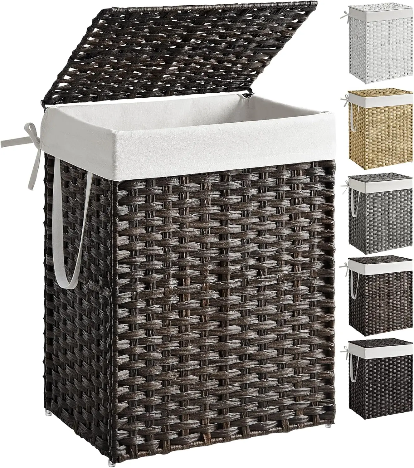 

Складная корзина для белья с крышкой, 90 л (23,8 галлонов), из синтетического ротанга, со съемным вкладышем и ручками, цвет каштановый коричневый