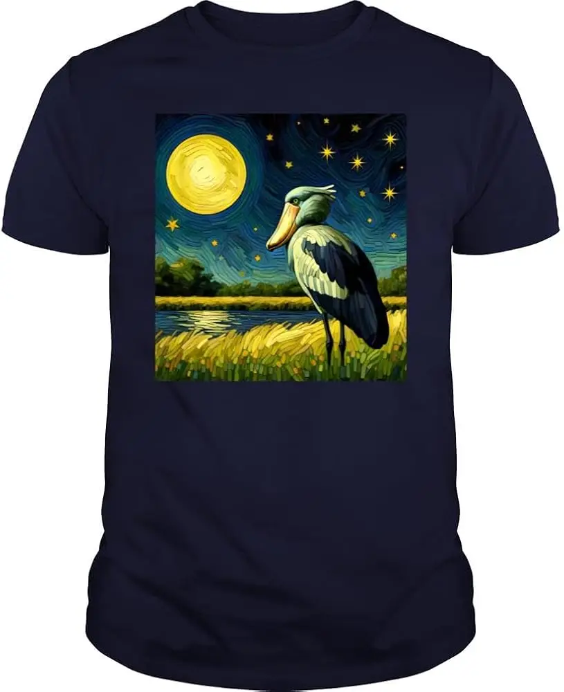 Starry Night Shoebill Bird Van Gogh Bird Lover  Anime Graphic T-shirtsY2K tops Unisex Summer Short Sleeve