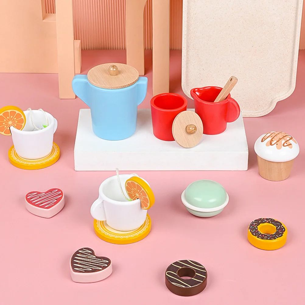 

Vaguelly 1 Set Kids Pretend Play Tea Party Toy Simulated Food Wooden Dessert Cartoon Room Plastic Children Gift