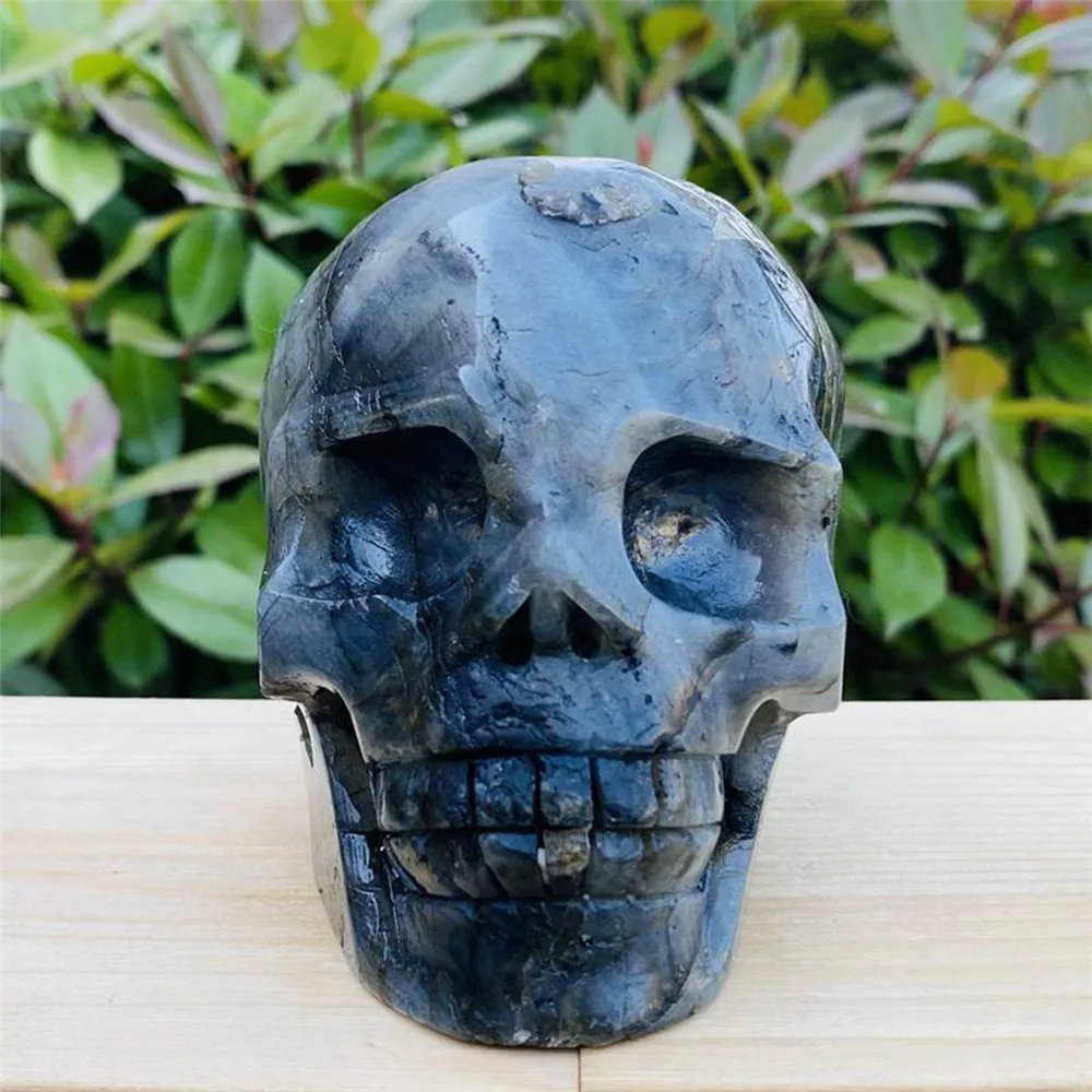 

Natural Labradorite Crystal Skull, Energy Gemstone, Reiki Healing Room, Decorated with A Collection of Hand-Carved and Polished