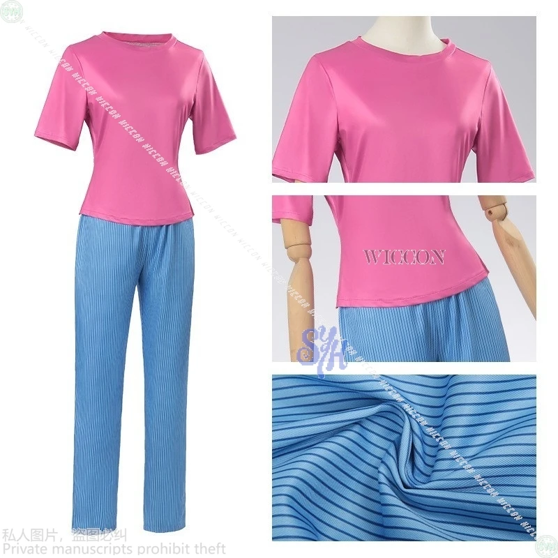 Kostum Cosplay Film Anime Enid Happy Prank Day Kaus Merah Muda Kawaii Manis Celana Biru Piyama Pesta Halloween Horor