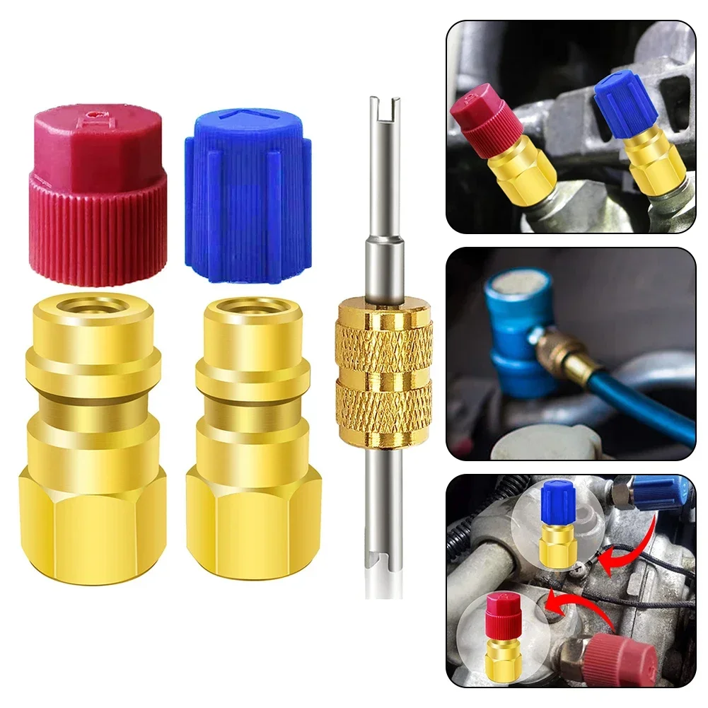 2Pc R12 To R134A Air-Condition A/C Filling Valve Fitting Port Adapter Retrofit Charging Port Adapter Quick Disconnect Coupler