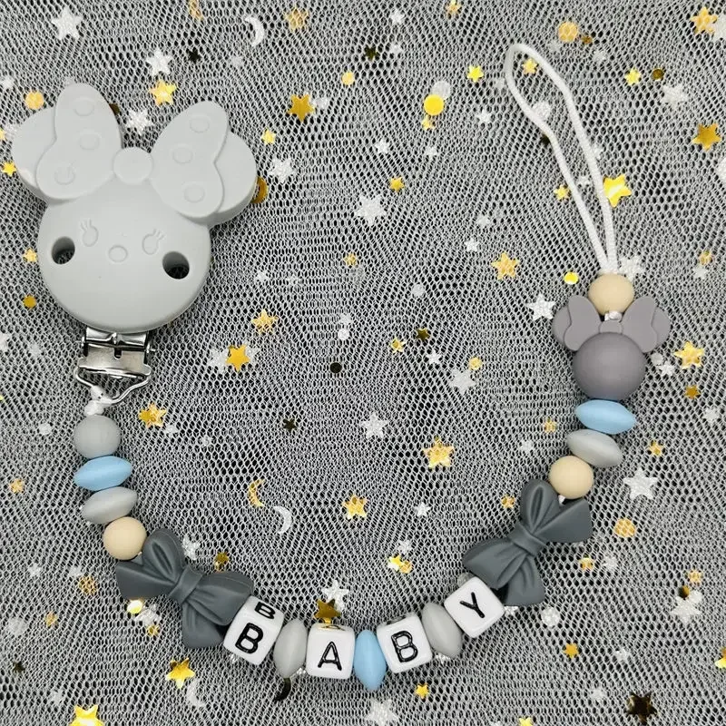 1Pcs Customized Name Baby Pacifier Clips Chain Silicone Beads Teether Toys Dummy Holder Russian English Name Pacifier Chain Gift