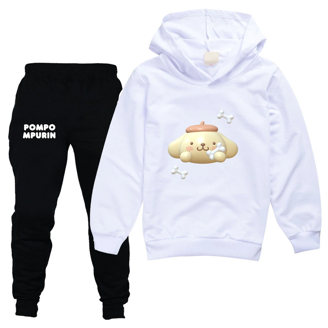 

Pompompurin Kids Sportswear Suits Girls Boys Casual Thin Hoodie Black Pants Teen Chilren Outerwear Clothing Sets