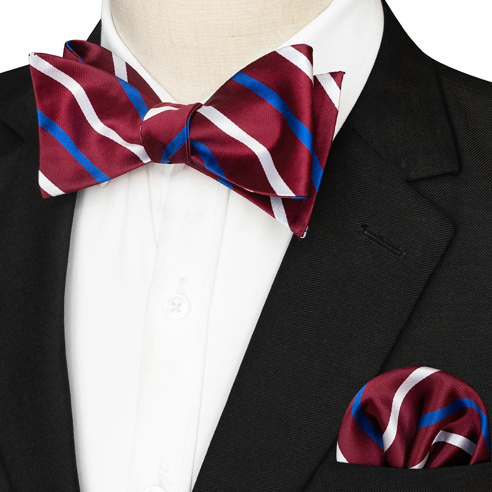 EASTEPIC Gestreifte Fliege für Herren, Einstecktuch-Set, kariertes Accessoire, Paisley-Krawatte, Blumenmuster, gepunktet, reines Schwarz, Abendparty – Detail 3