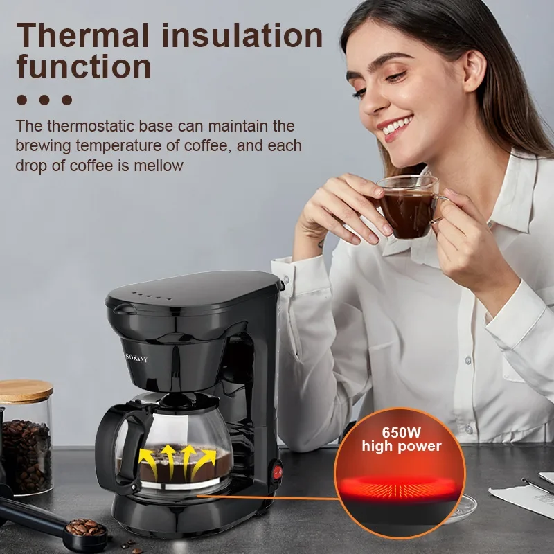 Houselin 750ML Small Coffee Maker, Compact Coffee Machine with Reusable Filter, Warming Plate and Coffee Pot for Home and Office