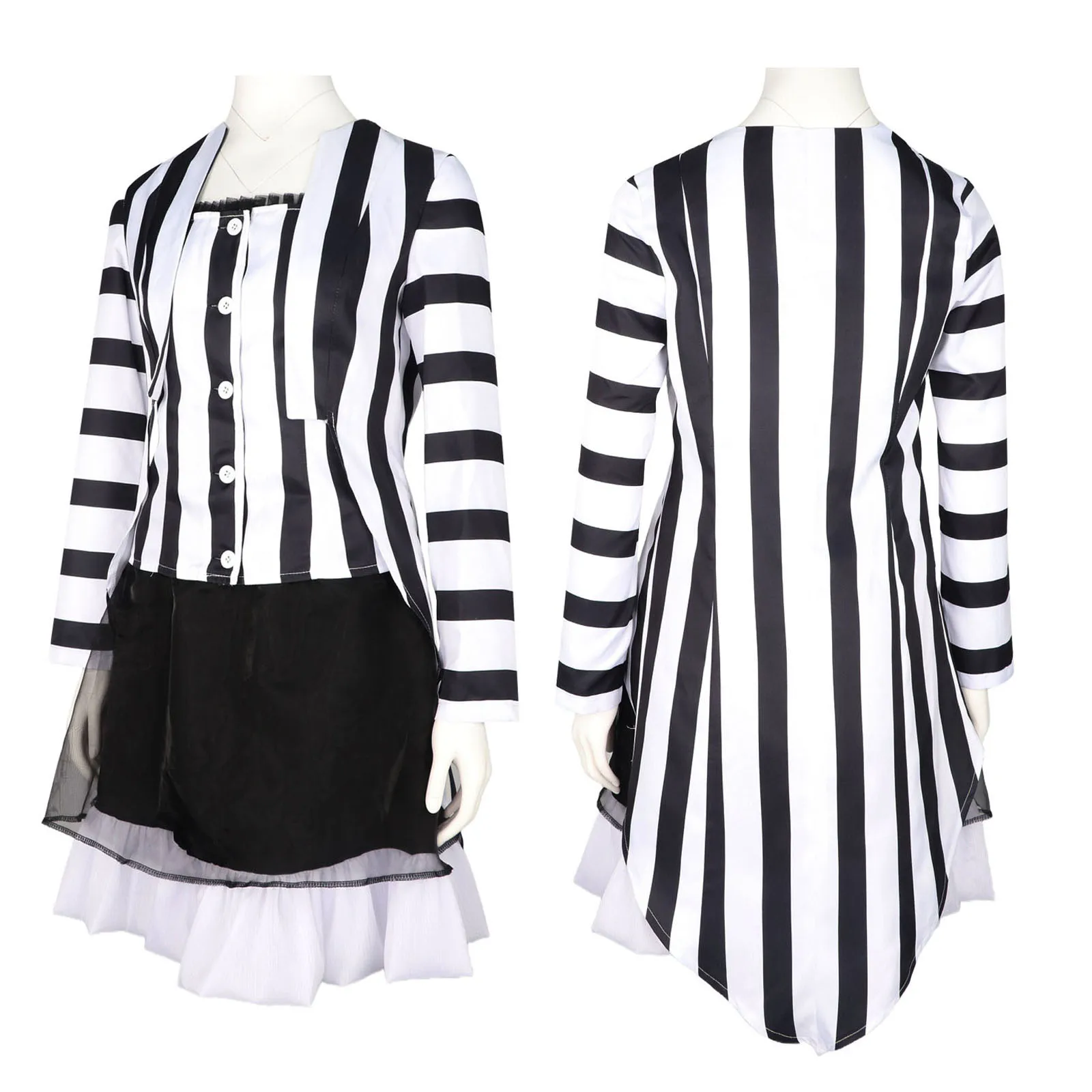 خنفساء تأثيري حلي المرأة فستان أبيض وأسود مخطط زي هالوين الزي