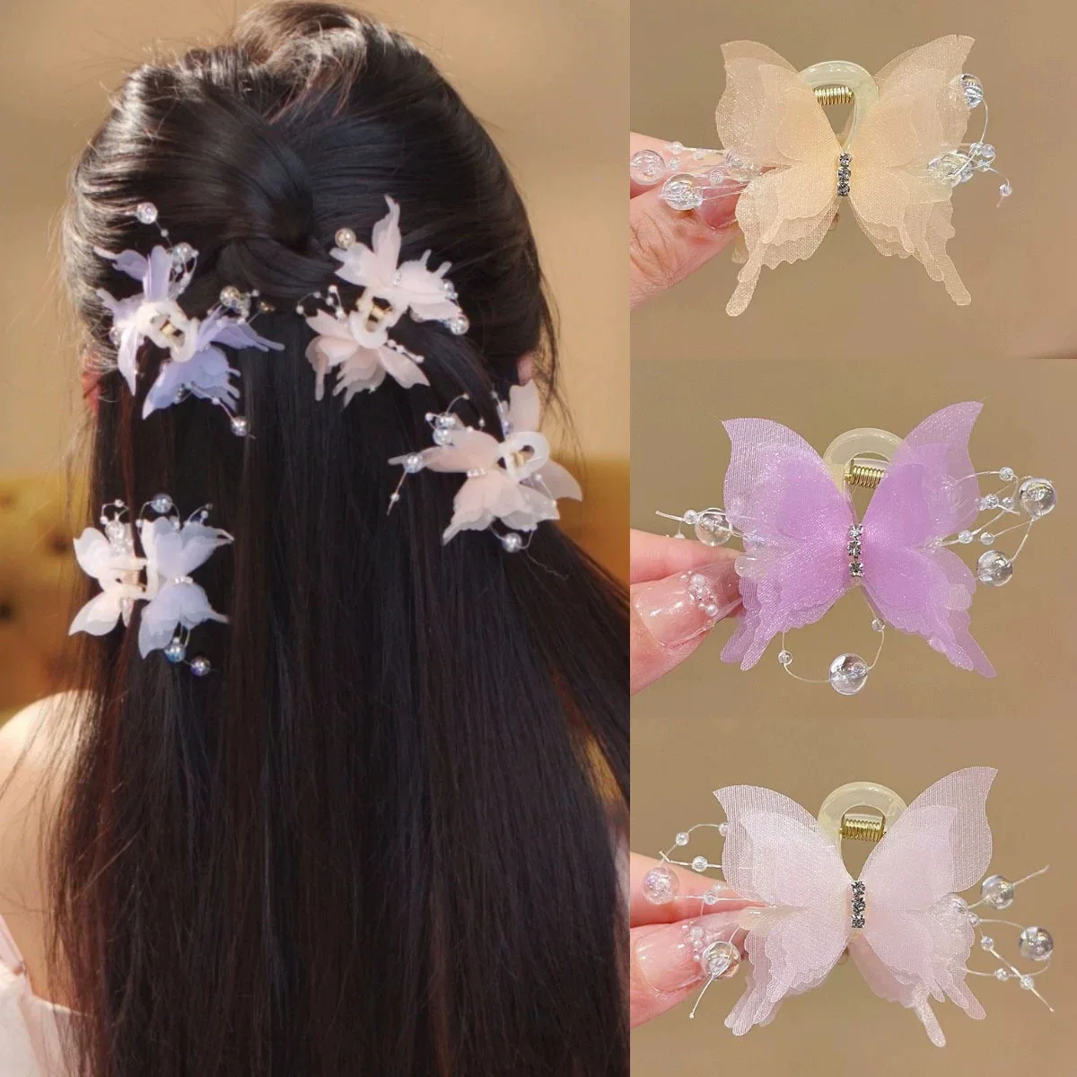 

Female cute super fairy butterfly bubble small grab clip photo atmosphere hairpin side bangs broken hair decorative headdress