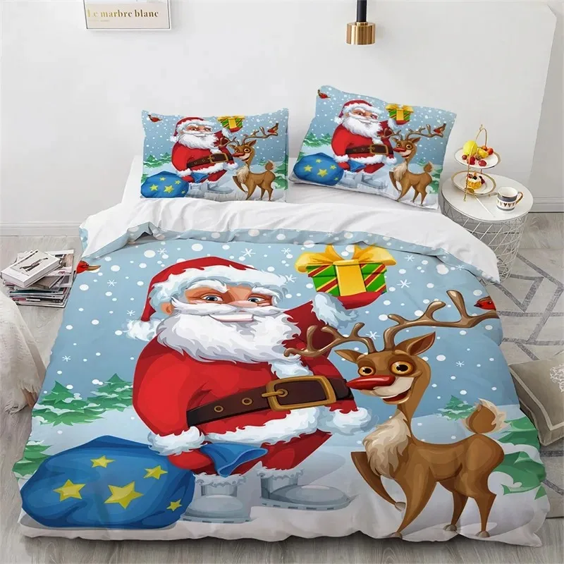 

3D Print Cartoon Christmas Santa Claus Bedding Set Double Twin King Duvet Cover Comforter Pillowcase Boys Girls Adults Bedroom