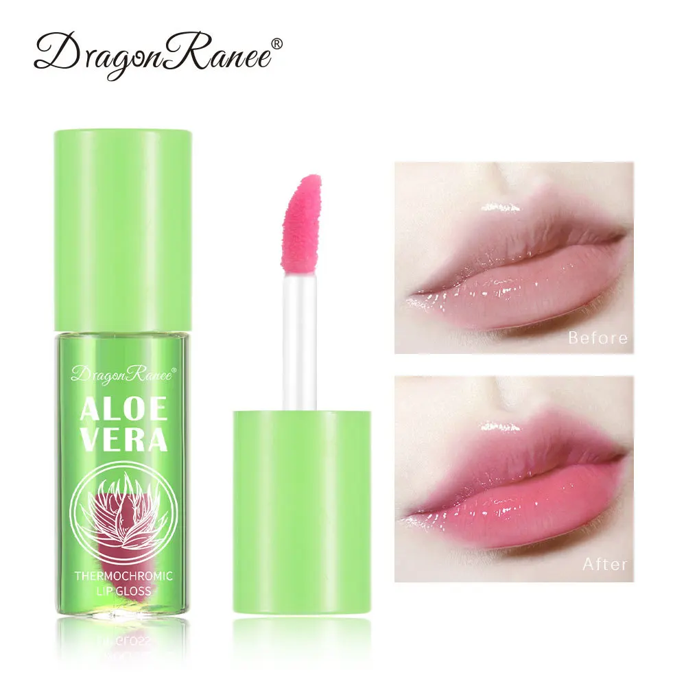 Aloe Vera Cambia colore Olio per labbra Idratante Naturale Aloe Lip Gloss Rosa ciliegia Cambia di temperatura Balsamo per le labbra Nutriente Cura delle labbra