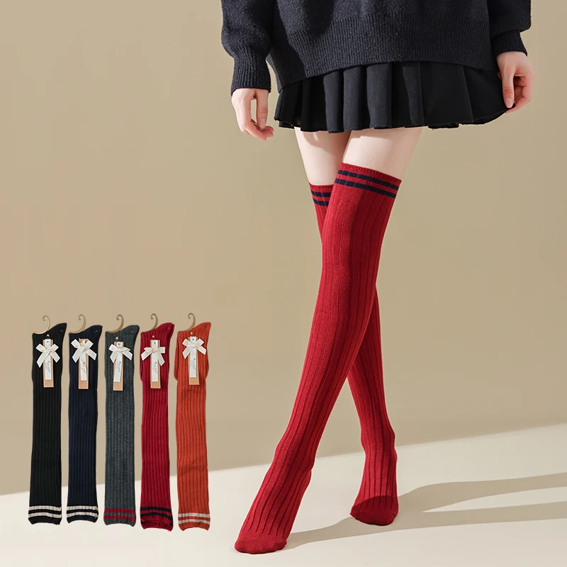 

New Spring/Autumn Women's Knee High Socks Stripe Design College Style Cotton Simple The Perfect Gift For Chic Dress Up Stocking