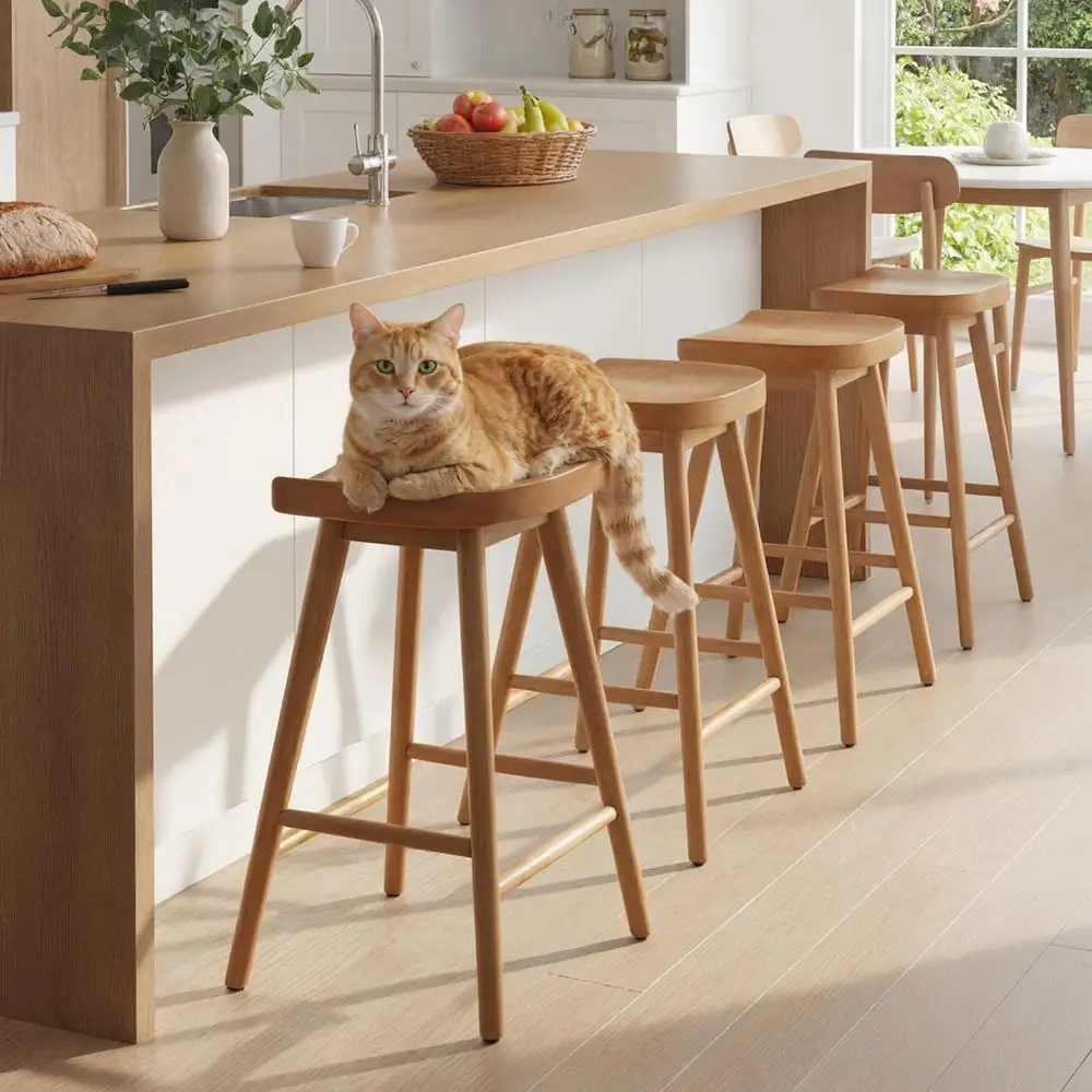 

Set of 4, 24 Rustic Wooden Bar Stools with Ergonomic Seats for Kitchen Counters and Islands, Brown