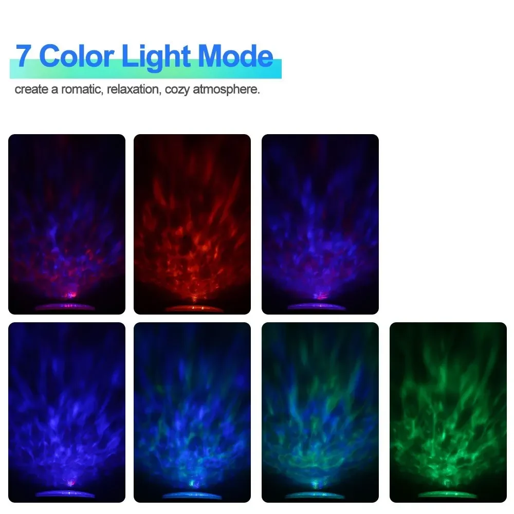 مصباح بروجيكتور Ocean Wave 12 LED و7 ألوان أضواء ليلية مع 4 موسيقى منوم وجهاز تحكم عن بعد