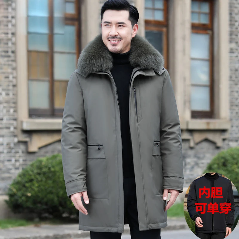 سترة رجالية لمنتصف العمر وكبار السن مع بطانة داخلية قابلة للفصل ملابس خارجية للشتاء للأب معطف رجالي سترة #3