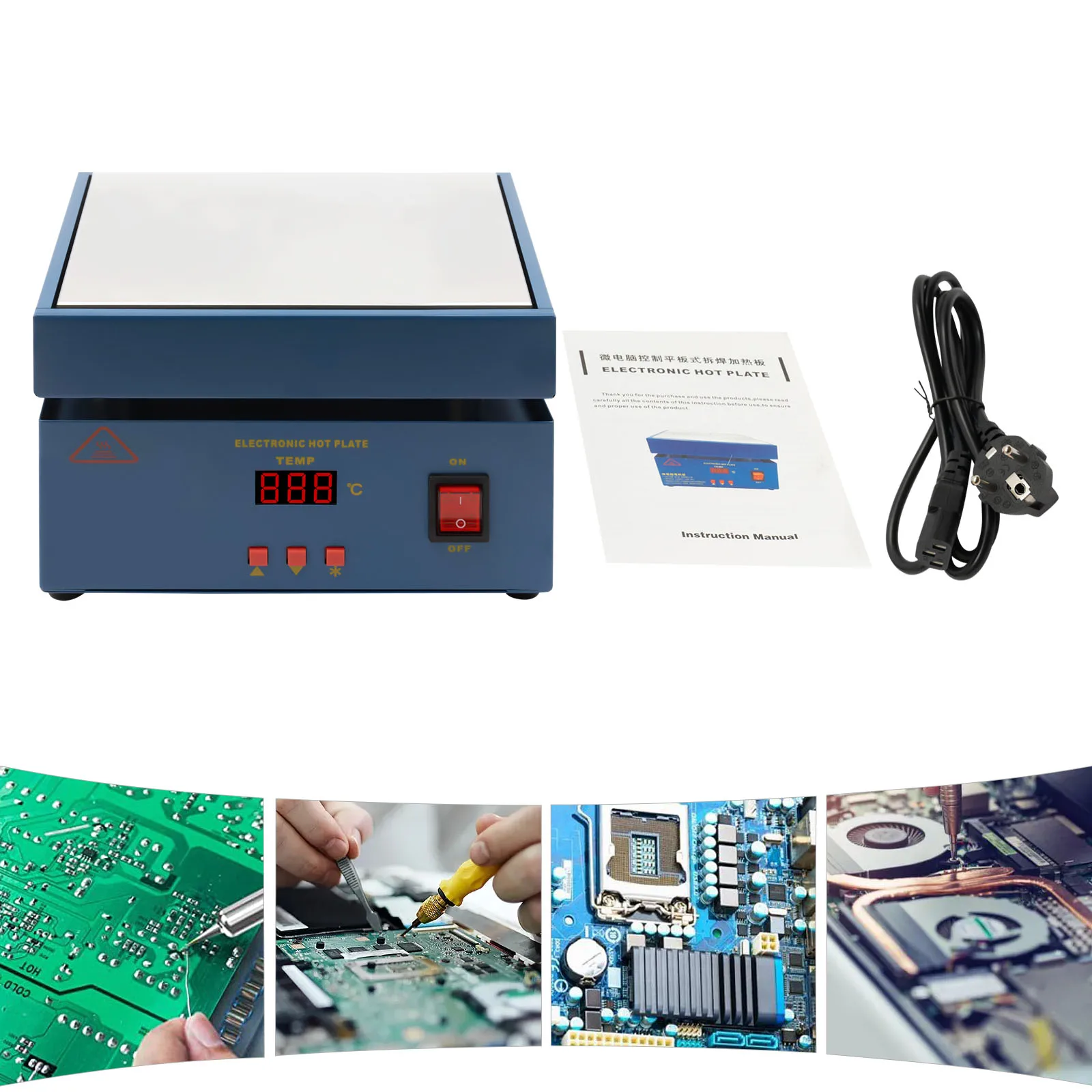 800W Microcomputer Electric Hot Plate Digital Display Preheat Soldering Station Lab Welder Hot Plate Rework Heater 20*20*20cm
