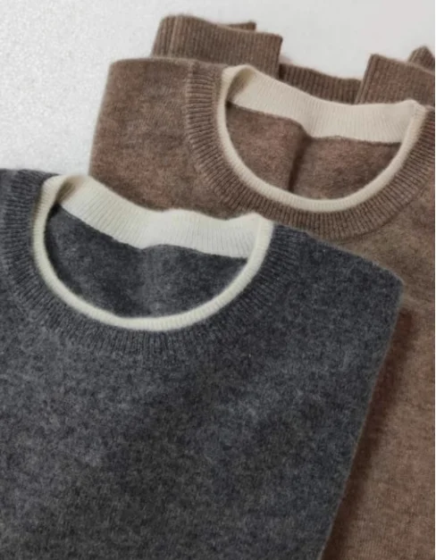 

Round Neck Color Matching Knitted Sweater For Women Autumn And Winter Loose Long Sleeve Bottom Knitwear Sweater Top Simple Style