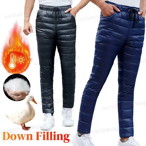 Outdoor Thermal Goose Down Pants Both Side Open Zipper Windproof Waterproof Camping Climbing Men Women Winter Trousers S-5XL