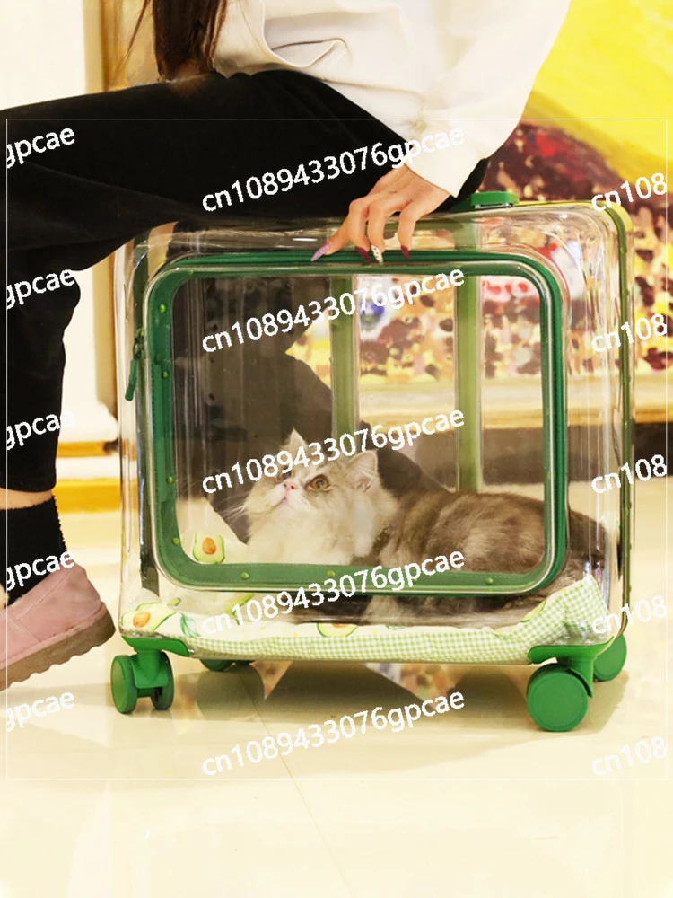 Pet Trolley Case Cat Bag Dog Outing Suitcase Portable Transparent Cat Suitcase Portable Travel Bag