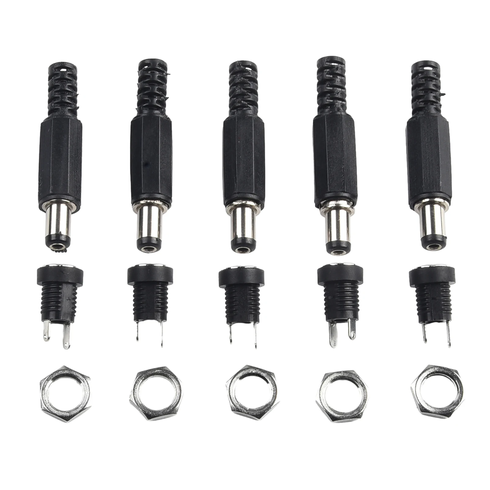 DC 12V Panel Mount Power Connector Set with 5 Male and 5 Female 2.1mm x 5.5mm Sockets for Electronics Projects