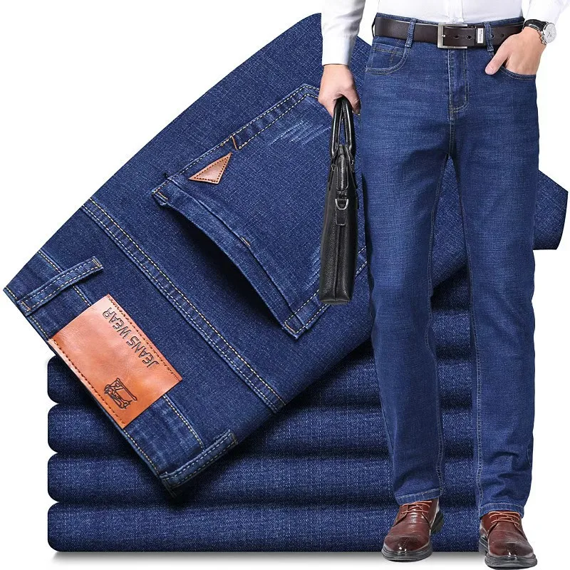 

2025 Spring Autumn Men's Straight Jeans Denim Pants Classic Style Business Stretch Casual Trousers Large Size 40