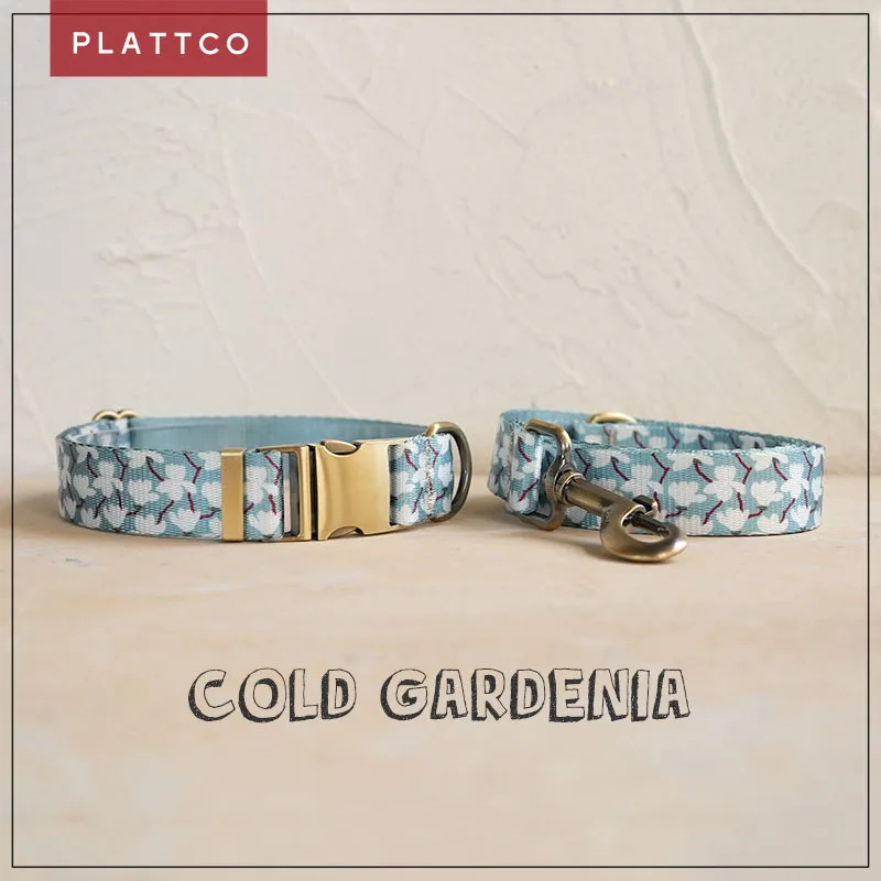 PLATTCO unique design dog set print Cold Gardenia with high-quality bronze buckle 5 size PDL345Br&PDL345Br