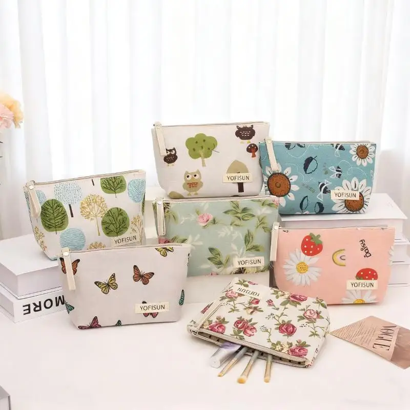 Cosmetic Bags Zipper Opening Key Card Holder Cartoon Student Pencil Case Coin Purse Ladies Hand Portable Storage Bag
