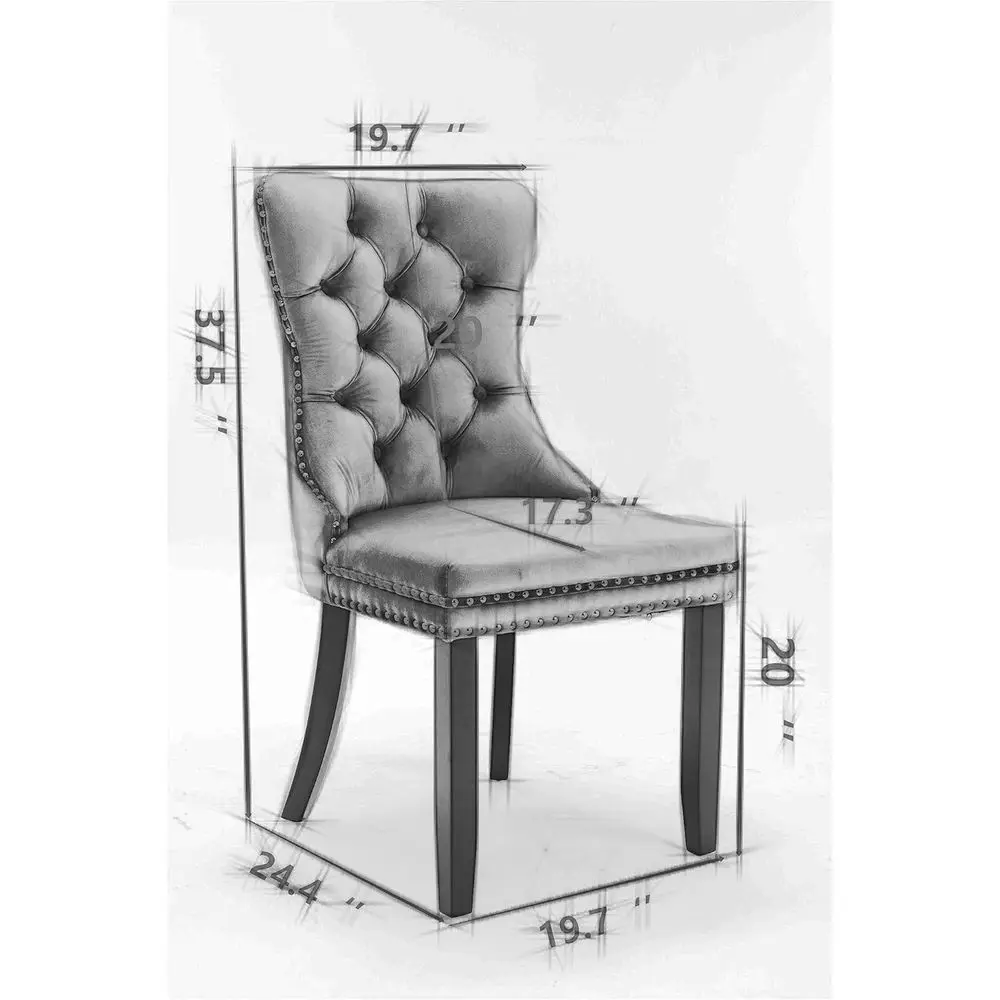 Dining Chairs 2-Pcs Set, High-end Velvet Upholstered Accent Chairs Button Tuted Dining Chairs with Back Ring Pull and NailTrim (