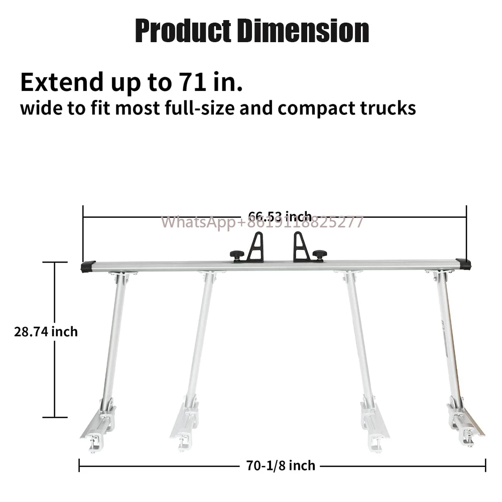 Extendable Aluminum Pick-Up Truck Ladder Rack Newstar factory 180lbs 66-71inch No Drilling Required