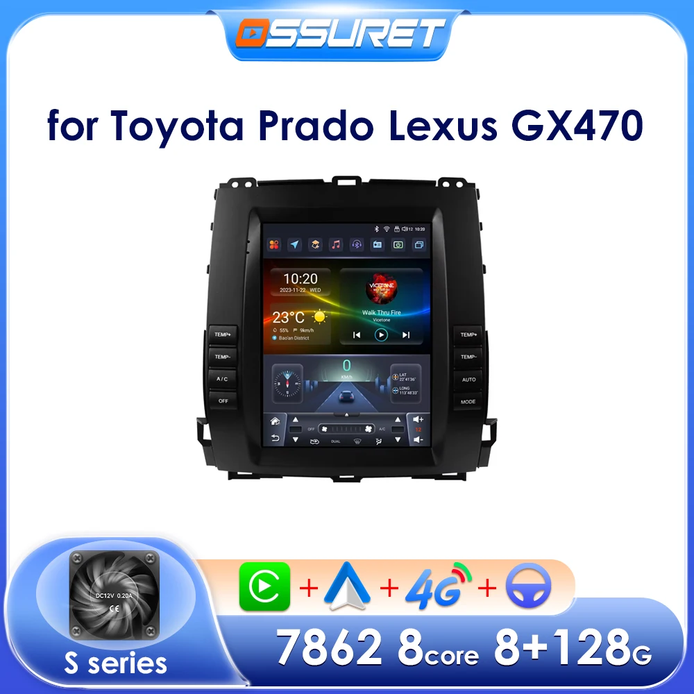 Android Autoradio für Toyota Land Cruiser Prado 2002 2010-2016 Lexus GX470 Multimedia vertikalen Bildschirm Carplay Android Auto Player