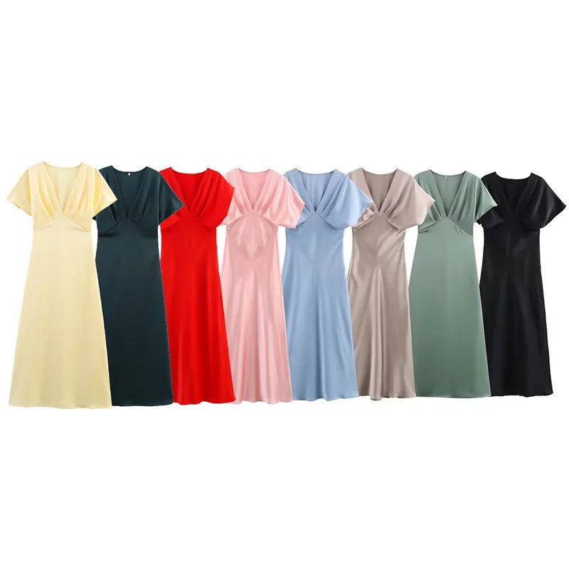Spring And Summer New Women's Clothing Fashion Temperament Casual Silk Satin Texture Dress