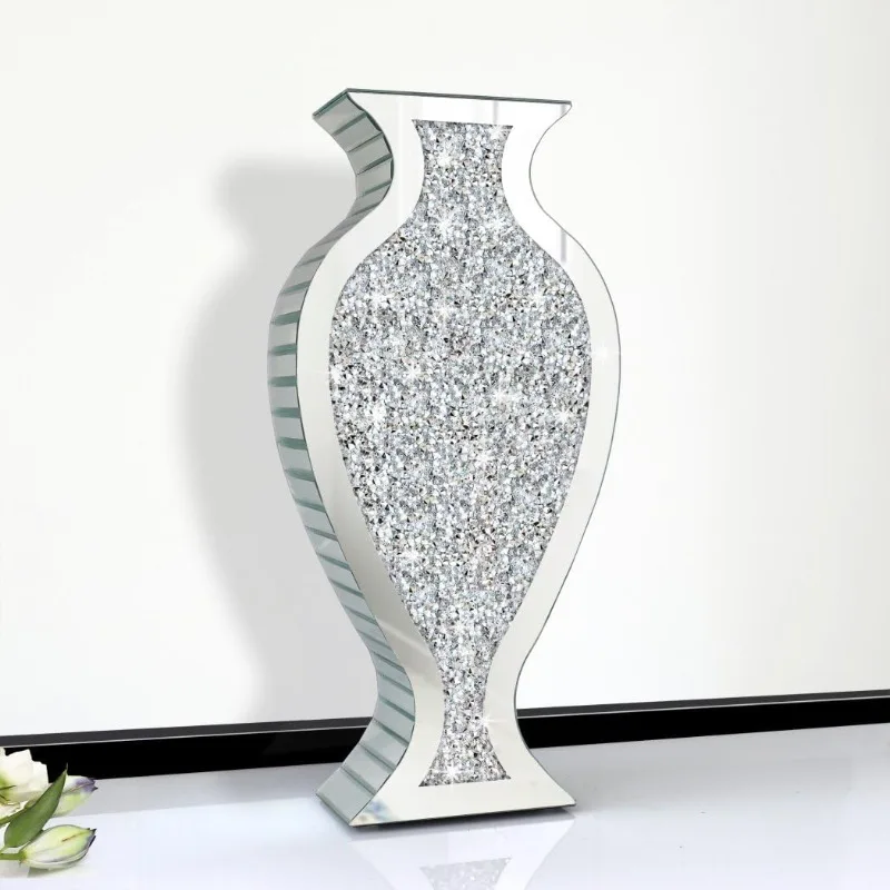 

Tall Floor Vase S Crushed Diamond Mirrored Vase 27” Tall, Crystal Silver Glass Decorative Mirror Large Vase Luxury