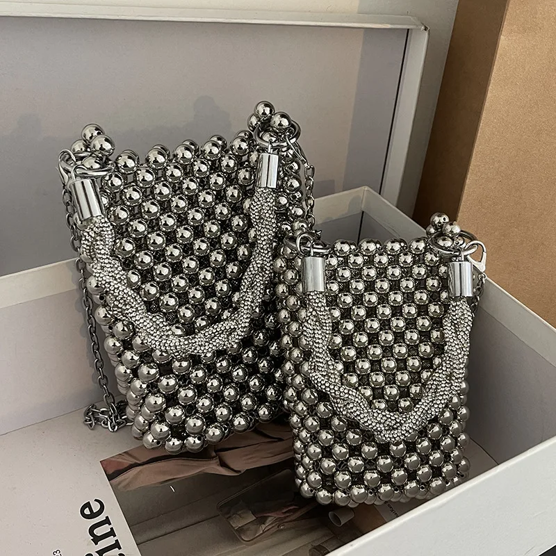 Borsa da sera con perline di cristallo nobile pochette da sposa con catena di perle nuova borsa a tracolla con catena di perle fatta a mano borsa da