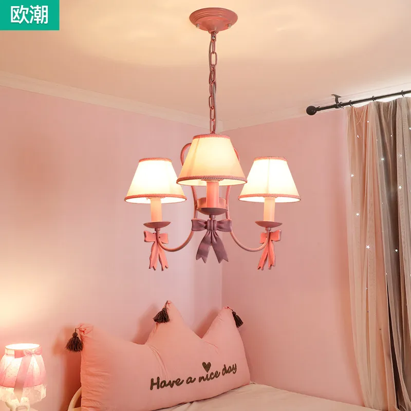 Modern French European bow children's room chandelier girl isn Princess Room pink bedroom led Chandelier 110V 220V
