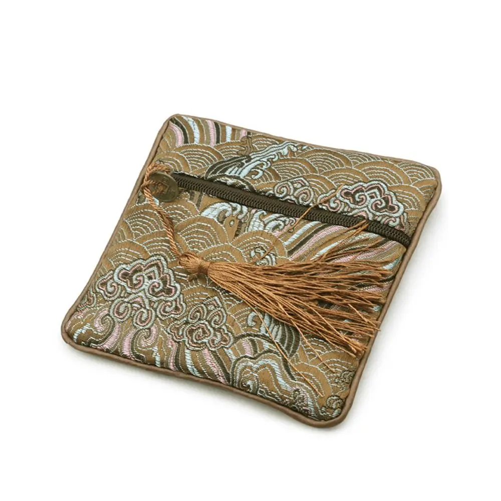 

Chinese Style Silk Jewelry Organizer Embroidery Coin Purse Brocade Pouch Blessing Bag Sea Wave Pattern Jewelry Storage Bag