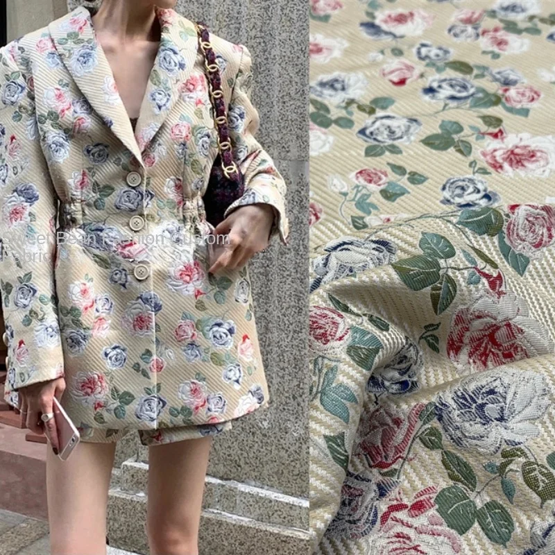 

Yarn Dyed Jacquard Fabric Clothing Rose Relief Brocade for Diy Sew Dress Jacket Apparel Sewing Fabric Cloth By The Meter