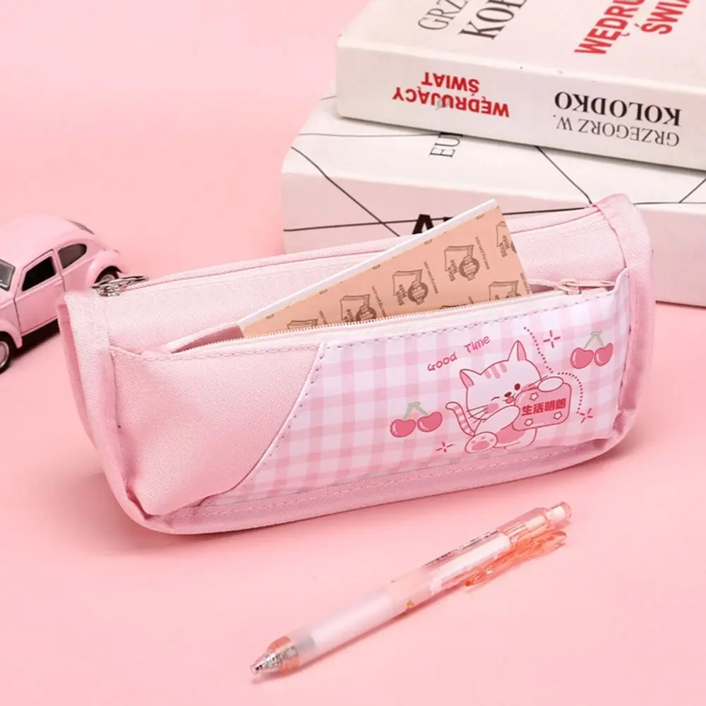 Cartoon Large Capacity Pen Bag Student Handheld Pen Bag Double Layer Storage Bag Cute And Simple Makeup Bag Stationery Box