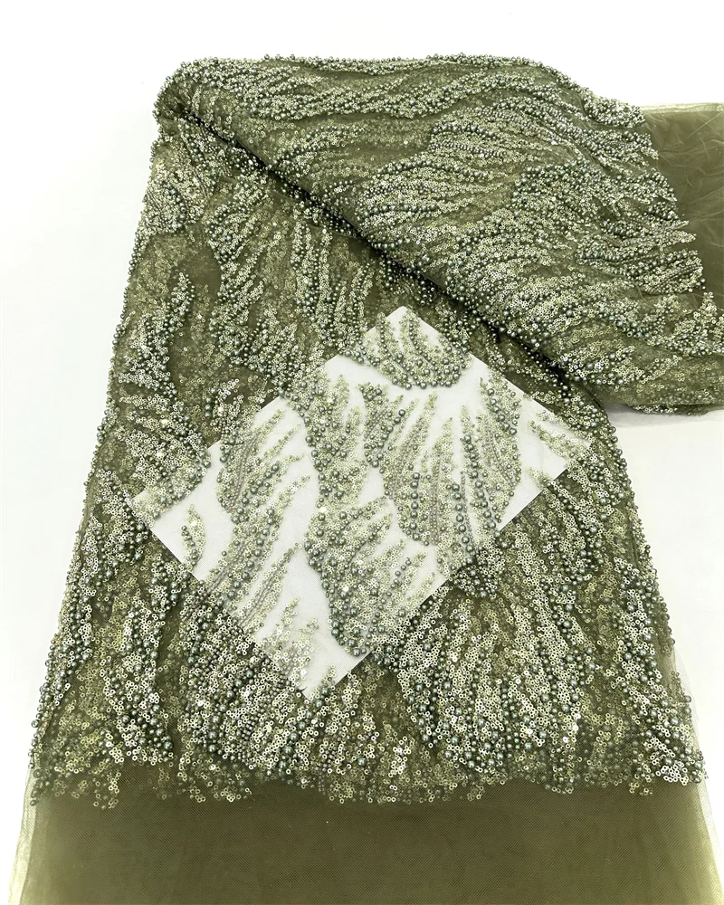 アフリカンチュールレース生地,ナイジェリアスパンコール生地,真珠で作られた刺embroideryドレス,高品質,豪華,5メートル,2022