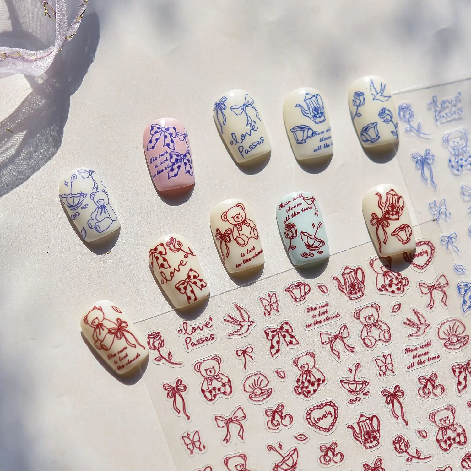 لطيف الكرتون ملصقات الأظافر رقيقة صعبة الحديثة بسيطة خط الدب مسمار الفن اكسسوارات ملصقات الظهر لاصق الأظافر زينة ثلاثية الأبعاد #3