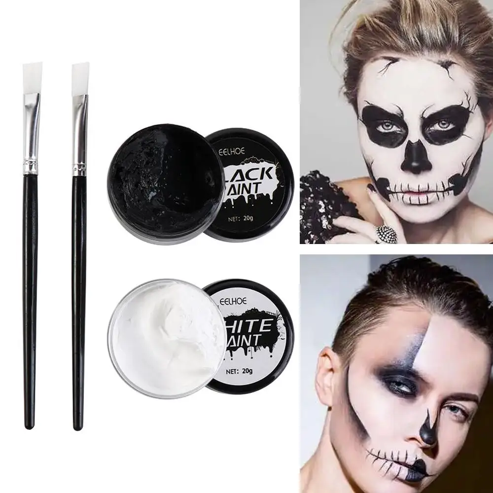 Long Lasting Halloween Face Paint Kit Fancy Dress Zombie White and Black Face Body Paints Safe Non Toxic