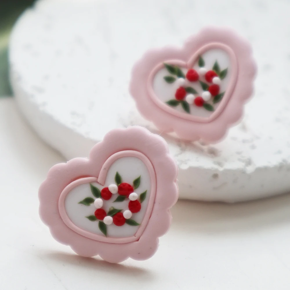 2025 موضة جديدة القلب وأقراط للنساء الفتيات الوردي قرط على شكل قلب بوليمر كلاي انخفاض القرط هدايا عيد الحب مجوهرات