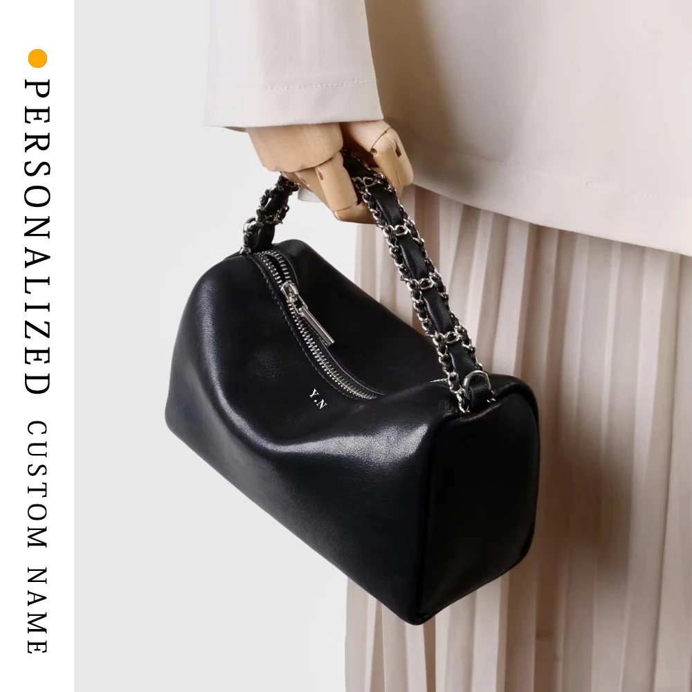 

New Women's Pillow Bag Two-layer Cowhide One-Shoulder Hand-On-Shoulder Crossbody Bag Niche Design Supports Personalized Gold Hot