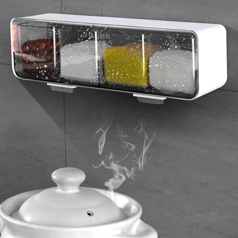 صندوق توابل مثبت على الحائط للمطبخ ، ملح ، فلفل ، رف توابل ، وعاء سكر ، أداة مطبخ ، مجموعات أجهزة ، أداة منظمة #5