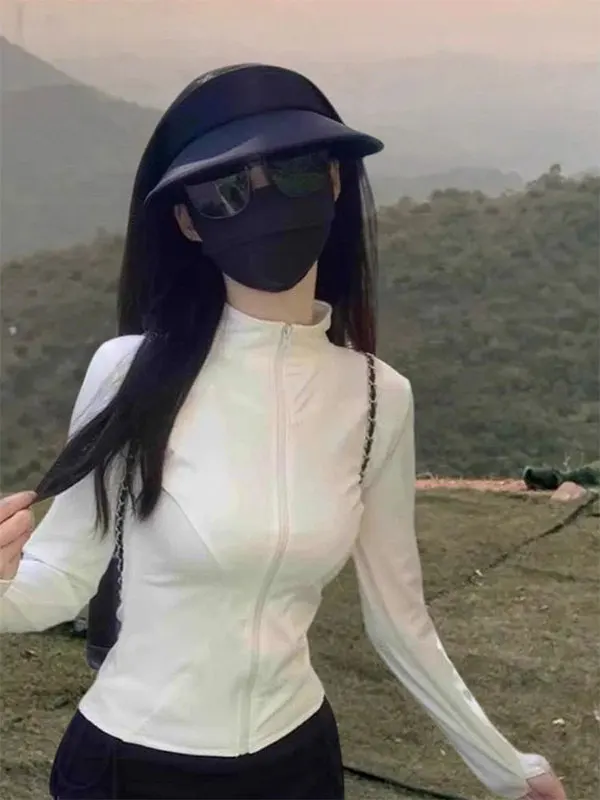 

Женская тонкая кофта из ледяного шелка для йоги и фитнеса с защитой от солнца, облегающая, весна 2026, новая, белая, открытый кардиган