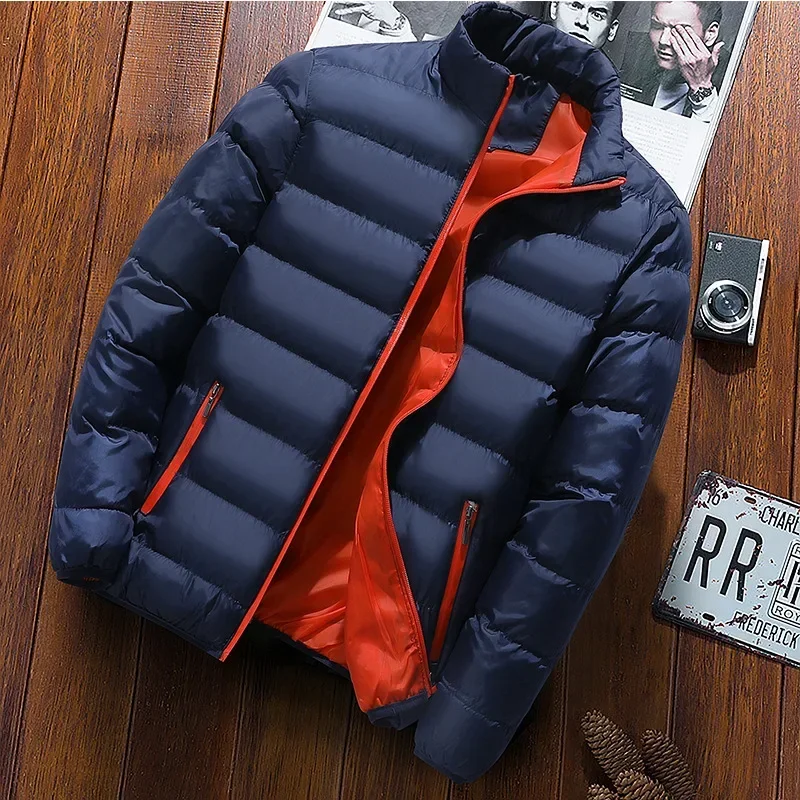 Abrigo de manga larga con cuello levantado para hombre, chaqueta acolchada de algodón de gran tamaño, informal, gruesa, Parka azul, 4xl, Invierno