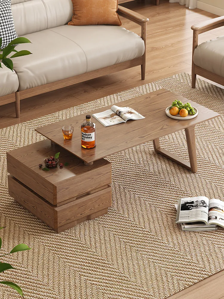 

PYJ solid wood coffee table small household retractable modern multi-functional tea table