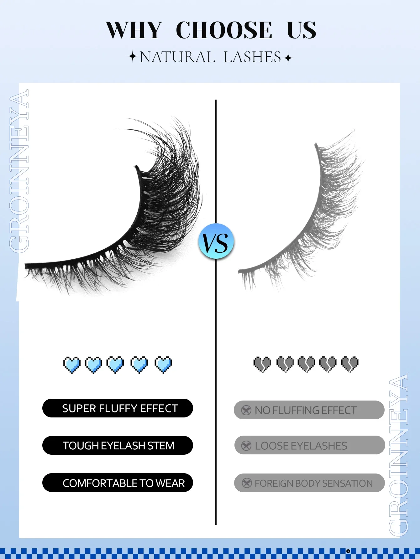 Pestañas GROINNEYA de ojo de gato, aspecto Natural, extremo alado, pestañas alargadas, pestañas postizas largas naturales, extensión de pestañas