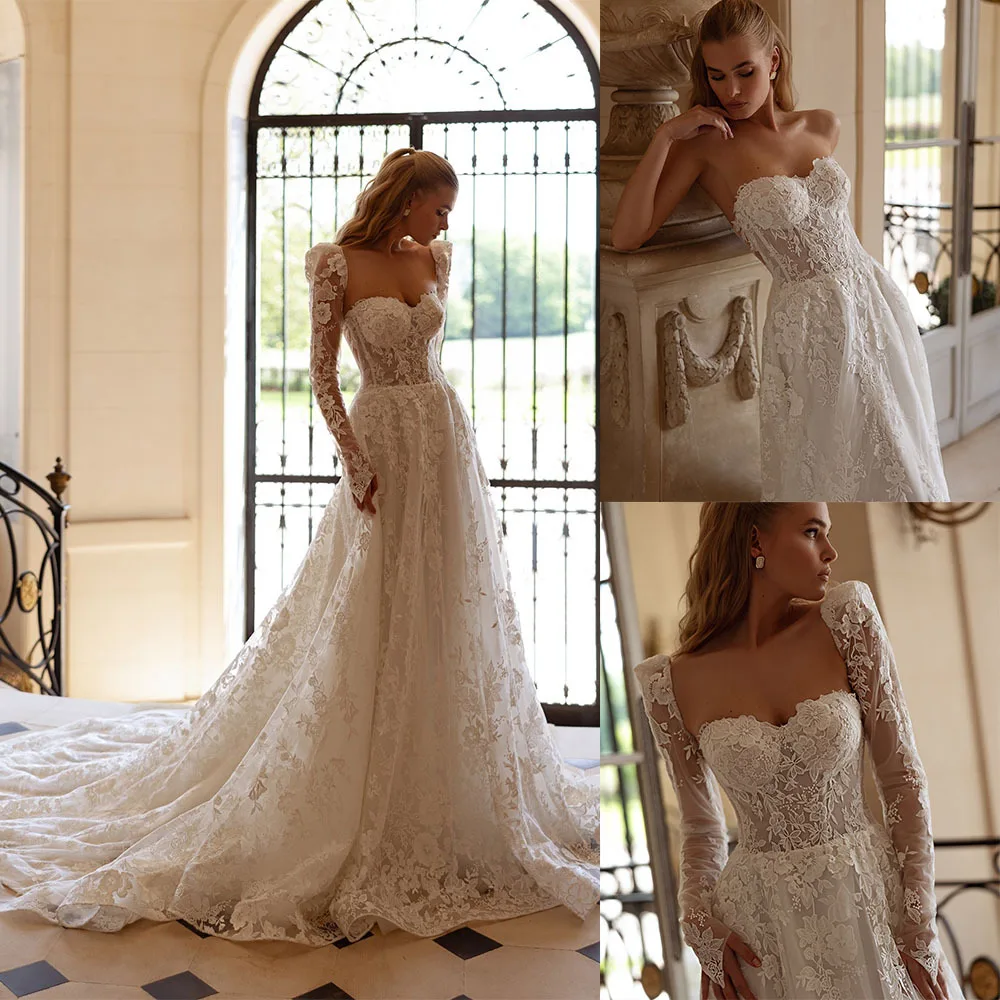 Романтические аппликации, кружевное свадебное платье, свадебные платья без бретелек, куртка со съемным шлейфом, прозрачные платья русалки для невесты