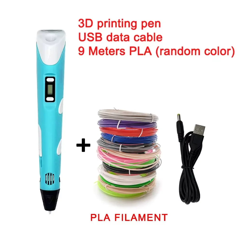 Elektronische 3D-printpen met 9M PLA-verbruiksartikelen Hoge temperatuur 3D Graffiti Tool Intelligent speelgoed Kerstverjaardagscadeau
