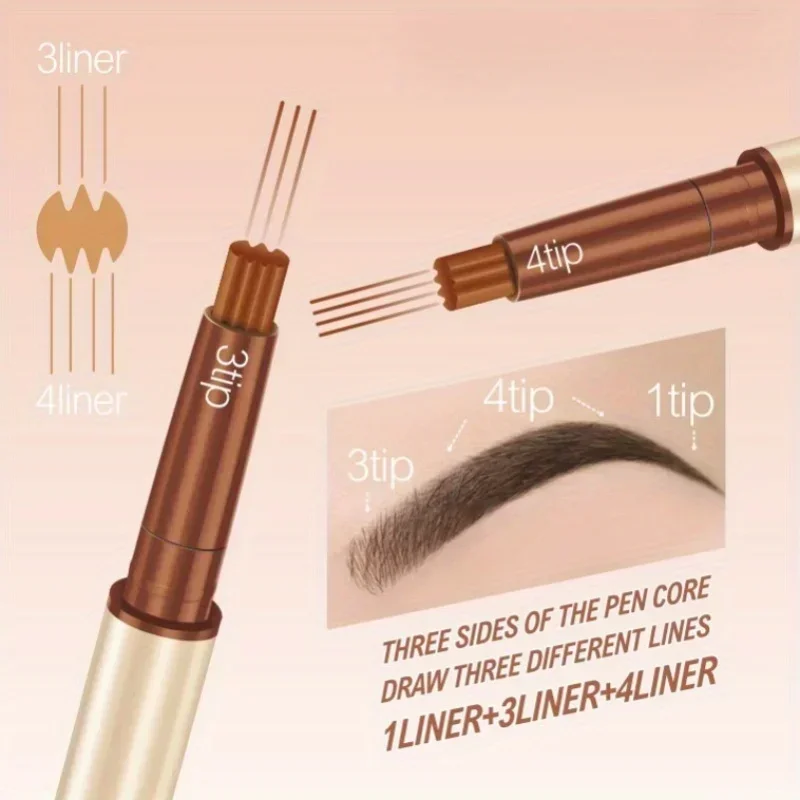Donkerbruine wenkbrauw tattoo pen 4-punts wenkbrauwpotlood Waterdicht langdurig voorhoofdpotlood Cosmetisch